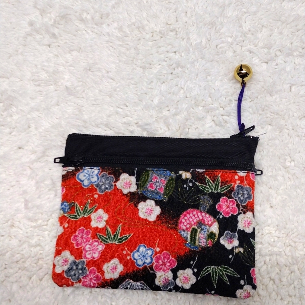 Red Multiple Color ID Pocket With  Zipper Pocket Coin Wallet Purse